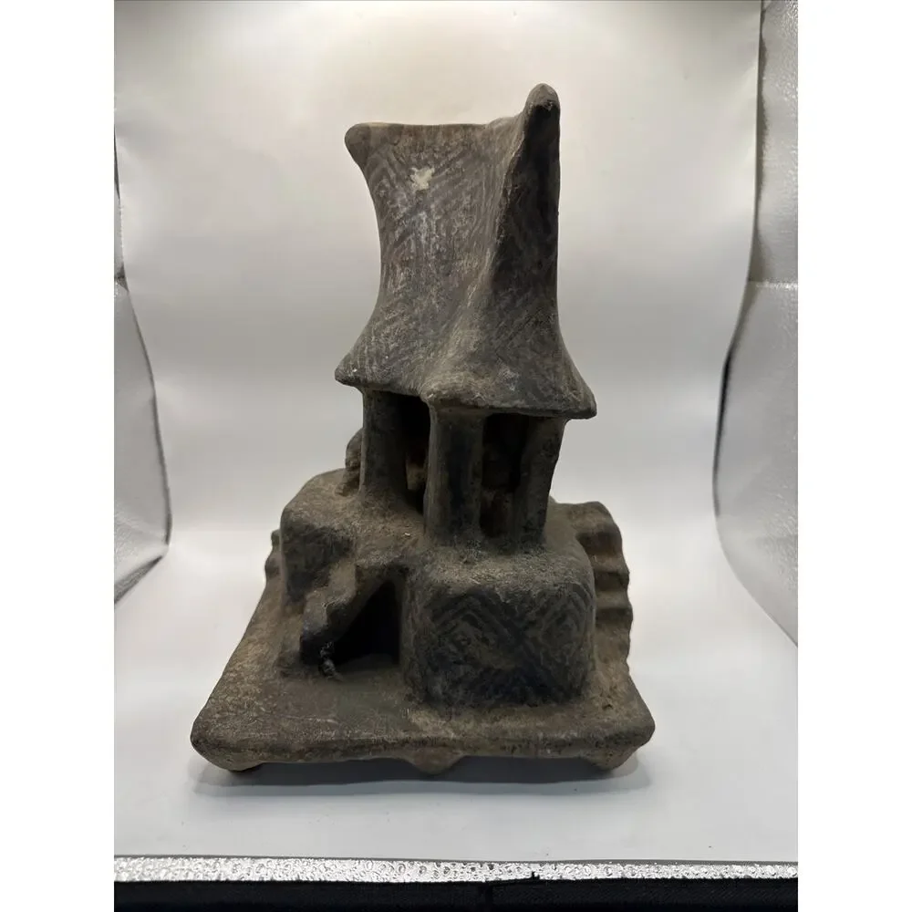 Ancient Nayarti Terracotta House Model W/ People Engraved “MEX” Made In Mexico *